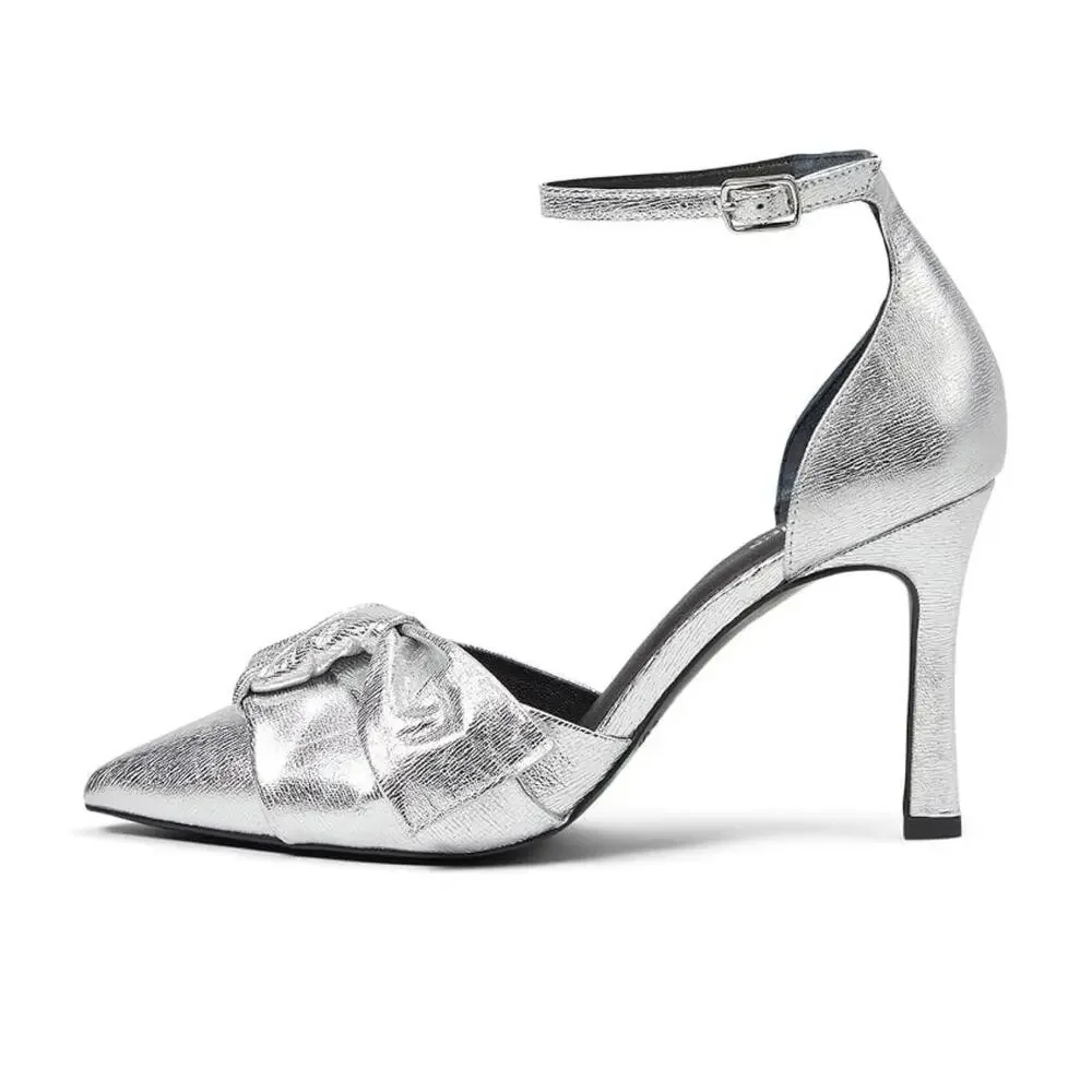 Seychelles First Dance Pump Women's 7.5 M Silver Leather Stiletto Heel HTAT1134 - Picture 6 of 10